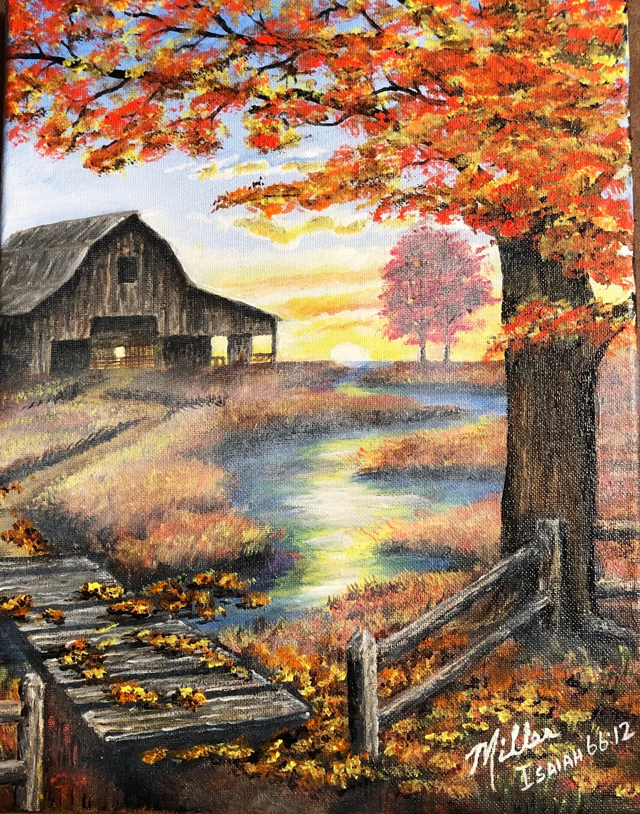 "Barn & .Bridge at Sunset"
